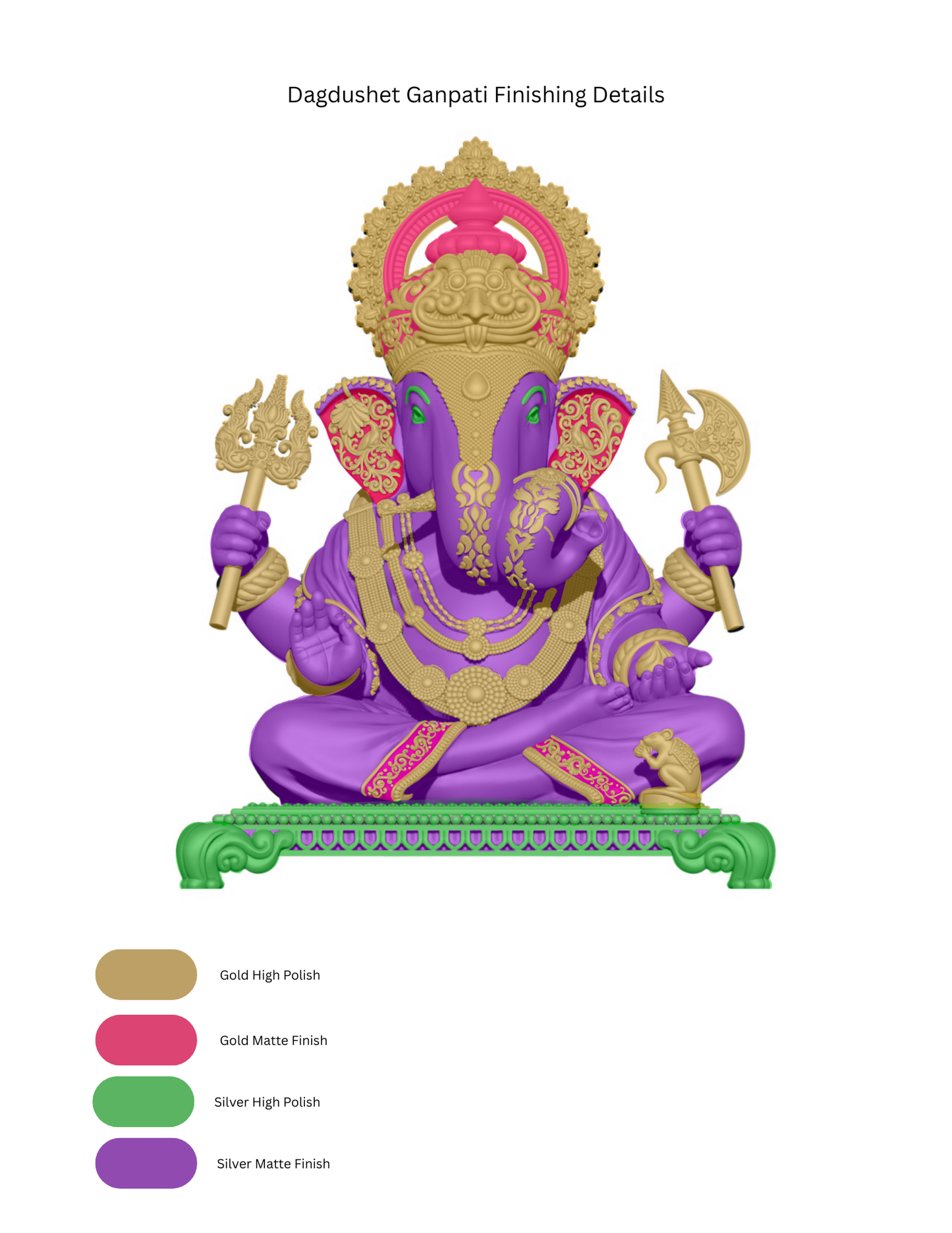 Silver Mixed Finish Dagdusheth Ganpati with Gold Plating