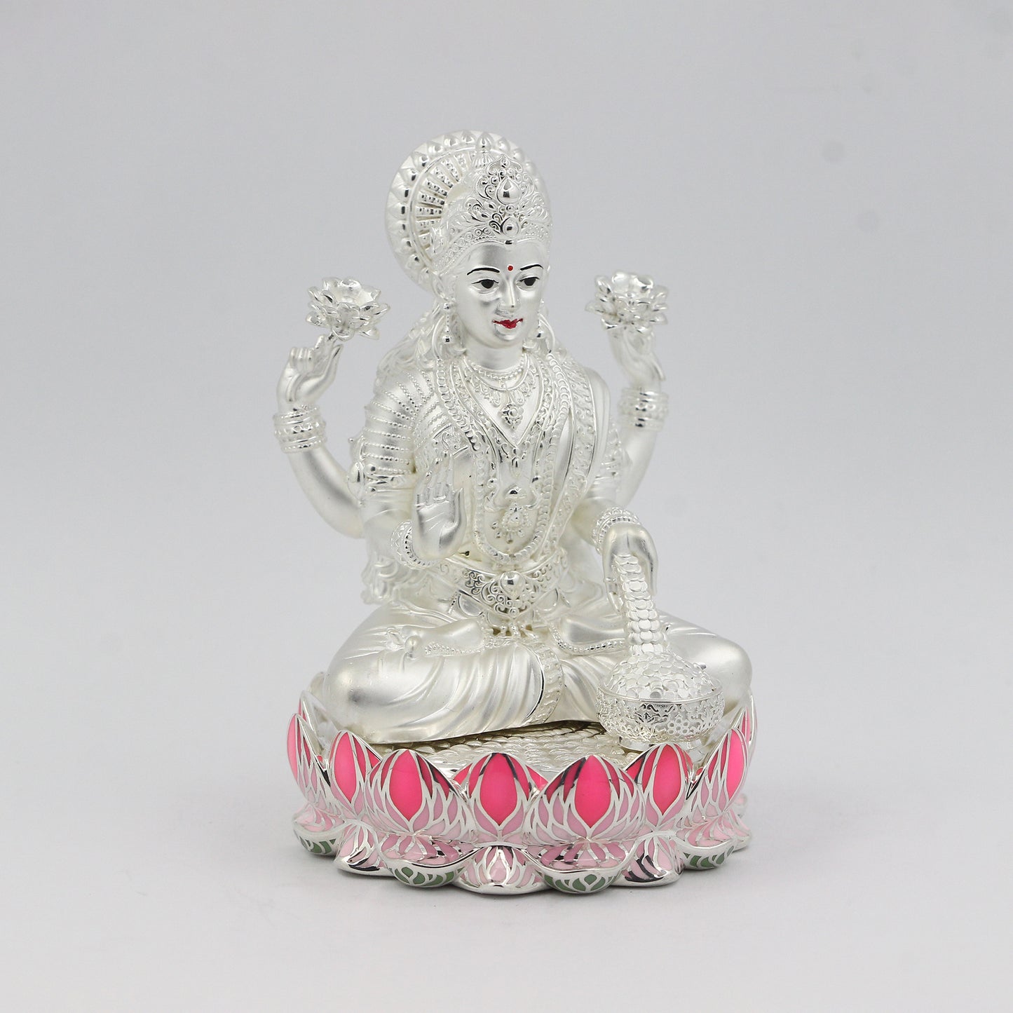 Silver Premium Matte Lotus Base Lakshmi with Enamel