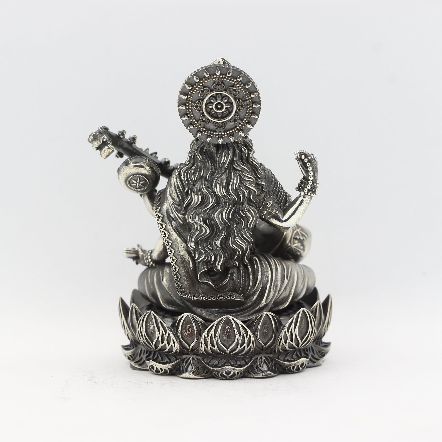 Silver Antique Lotus Base Saraswati