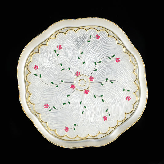925 Silver Mixed Finish Pink Floral Thali