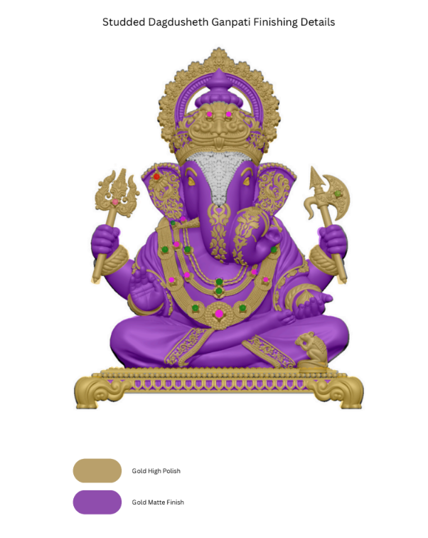 Silver Mixed Finish Studded Dagdusheth Ganpati