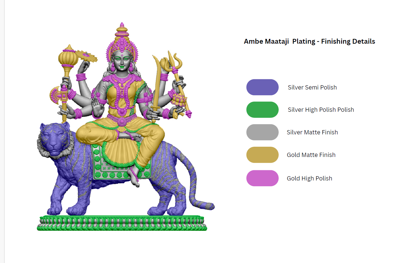 Silver Mixed Finish Ambe Maataji with Gold Plating