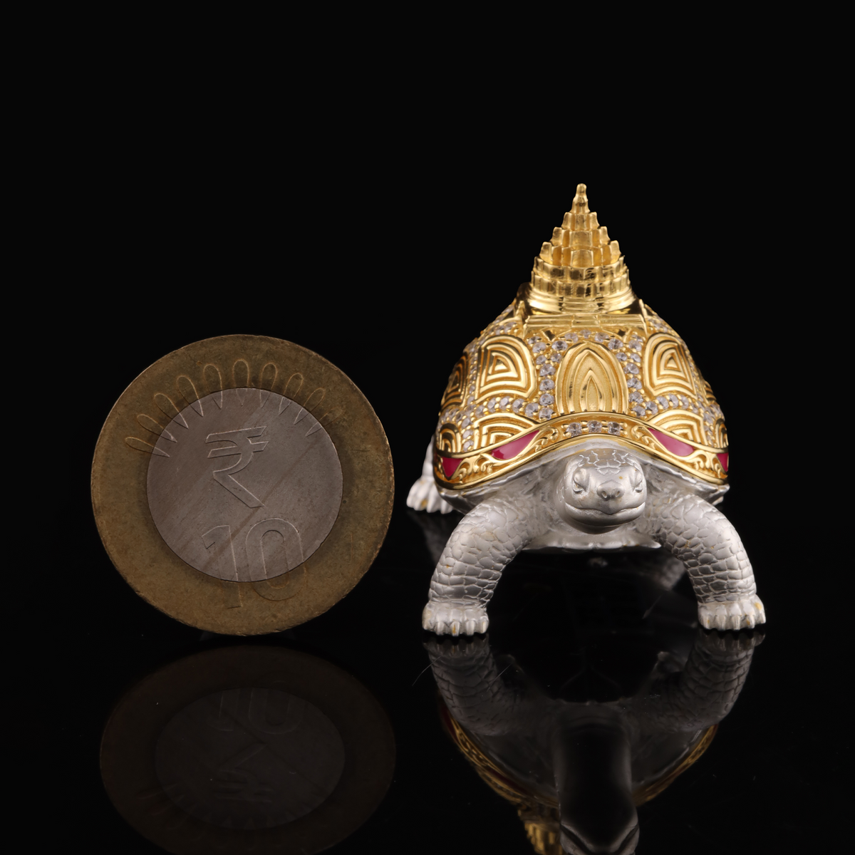 925 Silver Mixed Finish Studded Tortoise with Shri Yantra Design 2