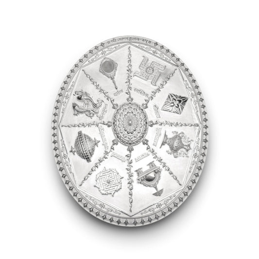 925 Silver Mixed Finish Oval Ashtamangal