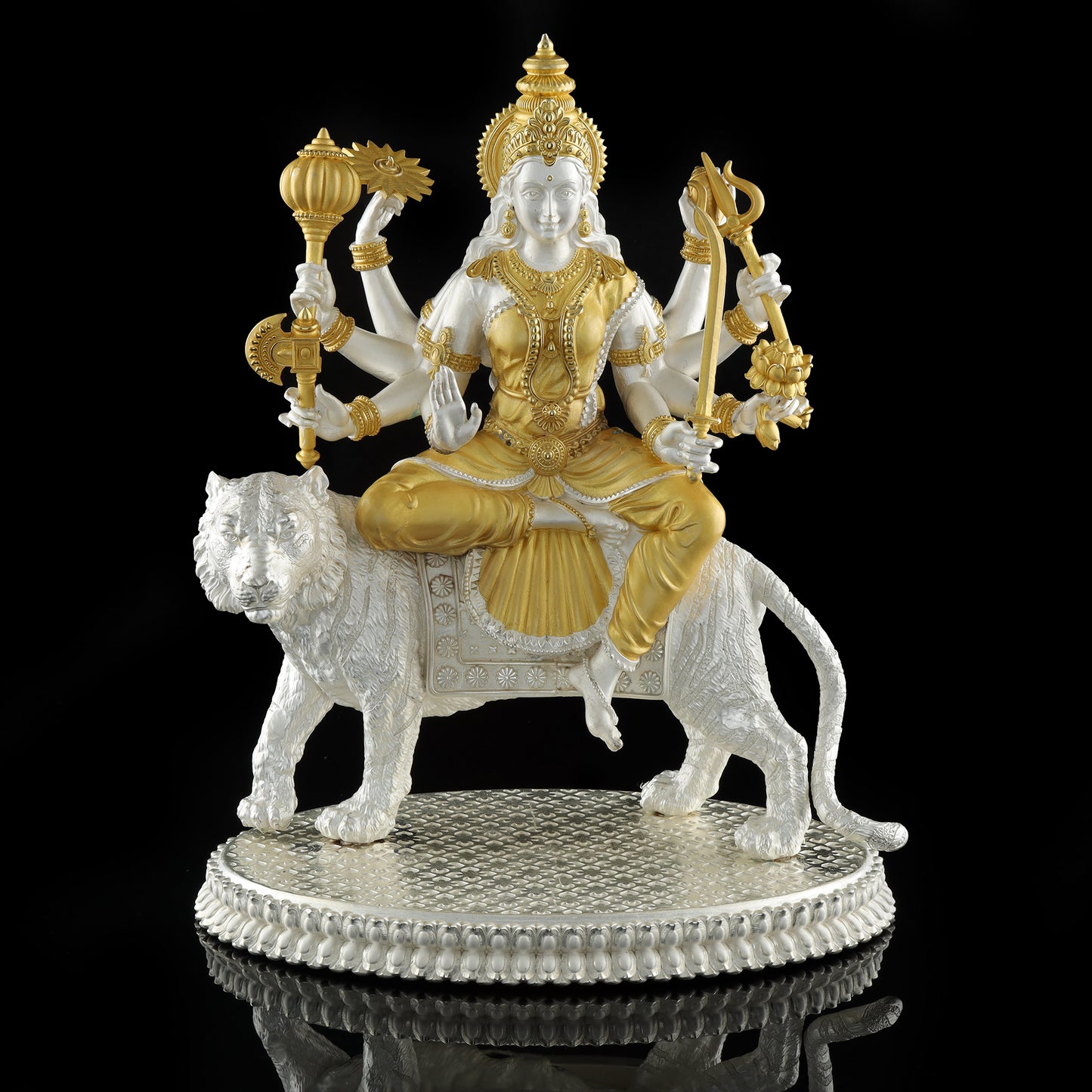Silver Mixed Finish Ambe Maataji with Gold Plating