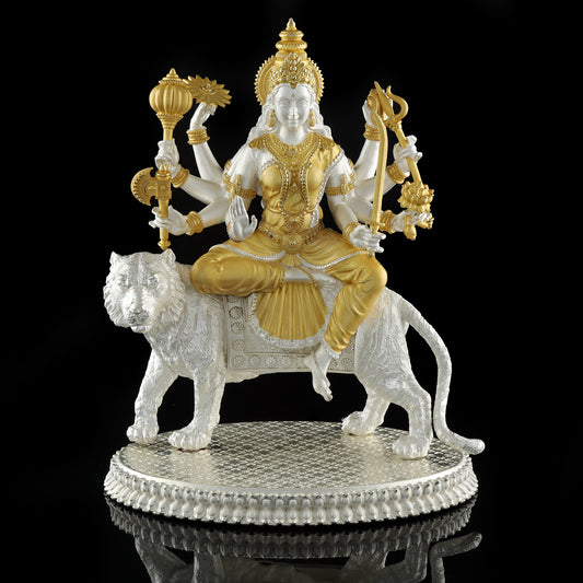 Silver Mixed Finish Ambe Maataji with Gold Plating