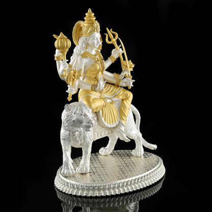 Silver Mixed Finish Ambe Maataji with Gold Plating