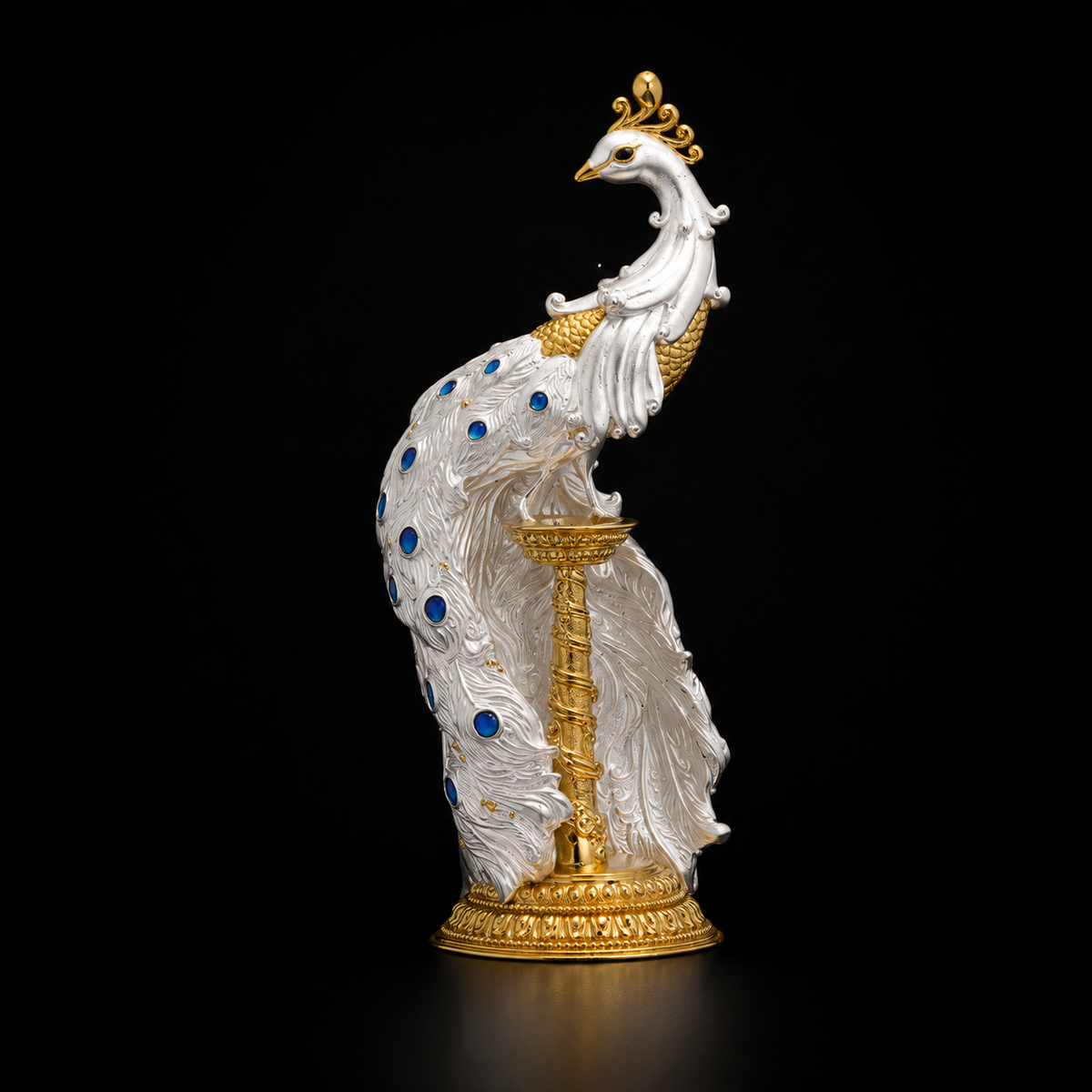 925 Silver Mixed Finish Peacock Statue