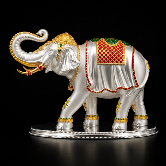 925 Silver Mixed Finish Elephant with Enamel