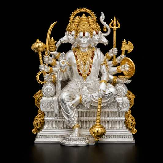 925 Silver Mixed Finish Panchmukhi Hanumanji Idol