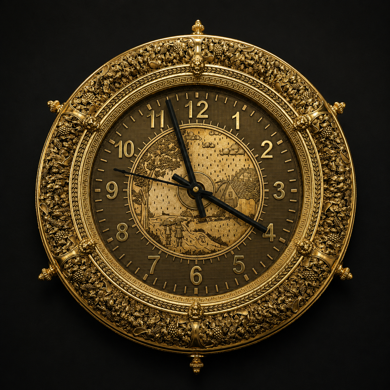 Brass Antique Finish Floral Clock