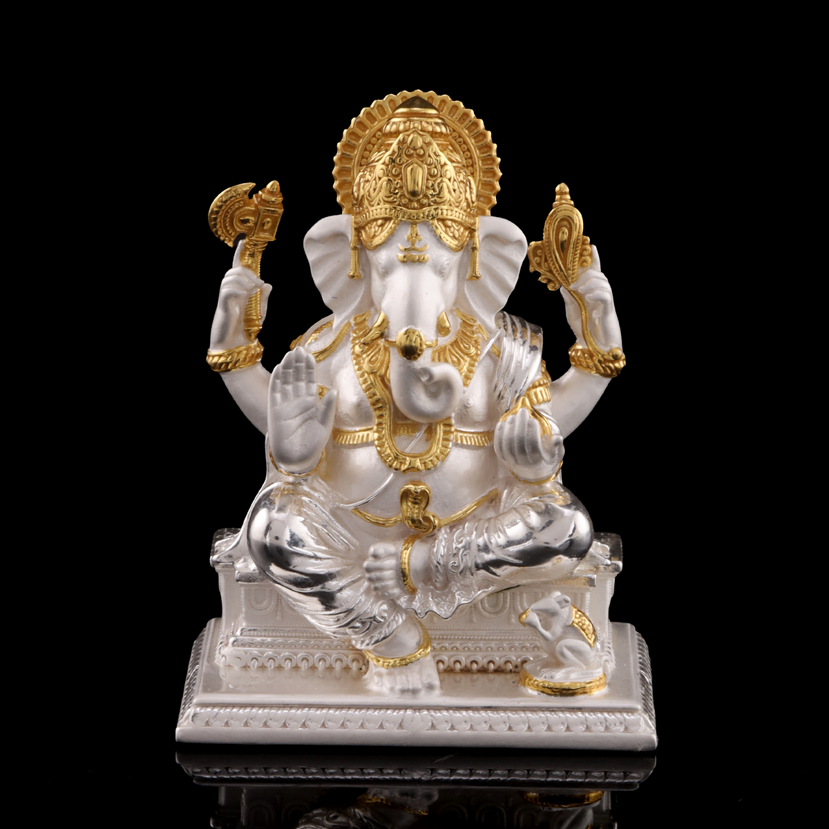 925 Silver Mixed Finish Ganesh on Patla with Dual Plating