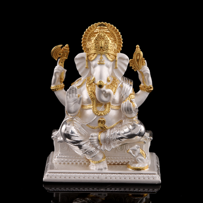 925 Silver Mixed Finish Ganesh on Patla with Dual Plating