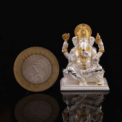 925 Silver Mixed Finish Ganesh on Patla with Dual Plating