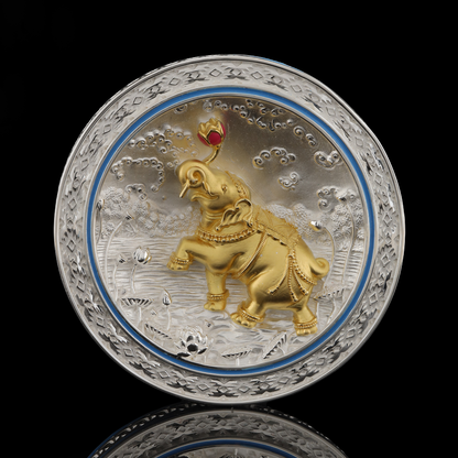 925 Silver Mixed Finish Lakeside Elephant Coin