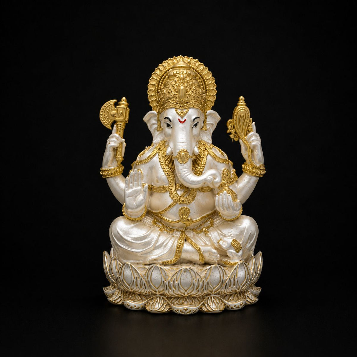 925 Silver Mixed Finish Lotus Base Ganesh w/ Dual Plating