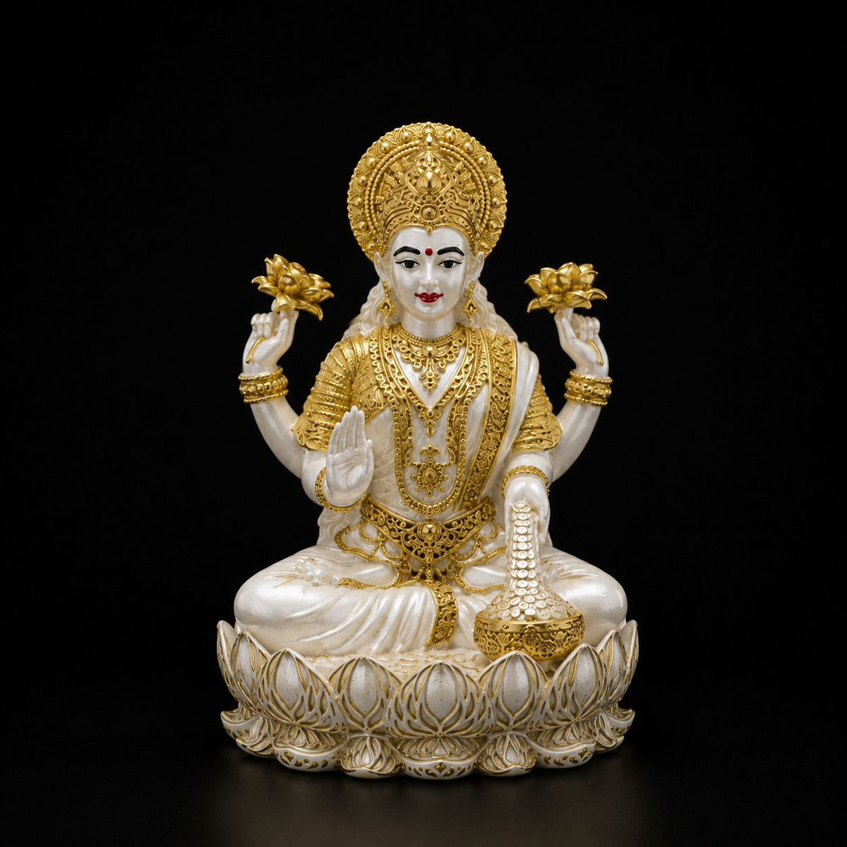 925 Silver Mixed Finish Lotus Base Lakshmi w/ Dual Plating