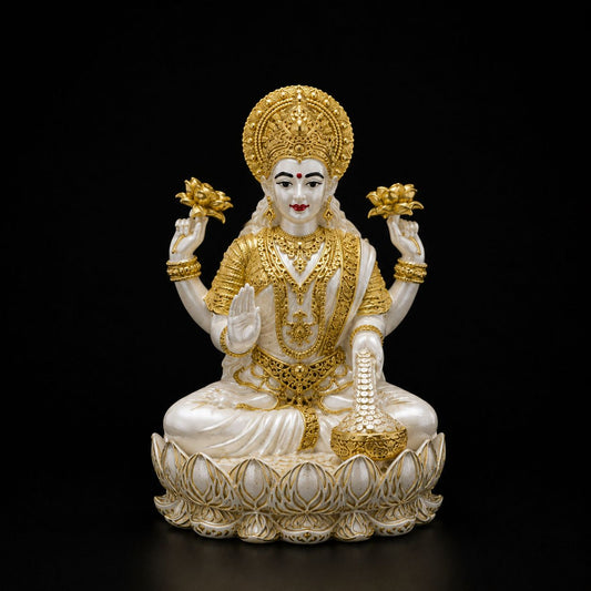 925 Silver Mixed Finish Lotus Base Lakshmi w/ Dual Plating