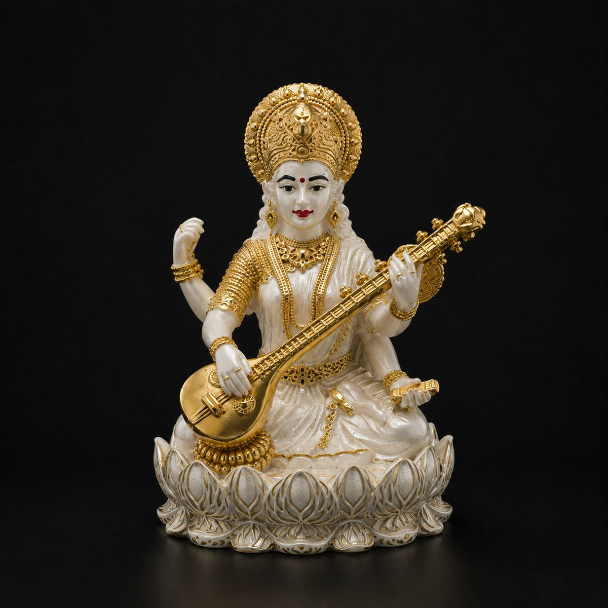 925 Silver Mixed Finish Lotus Base Saraswati w/ Dual Plating
