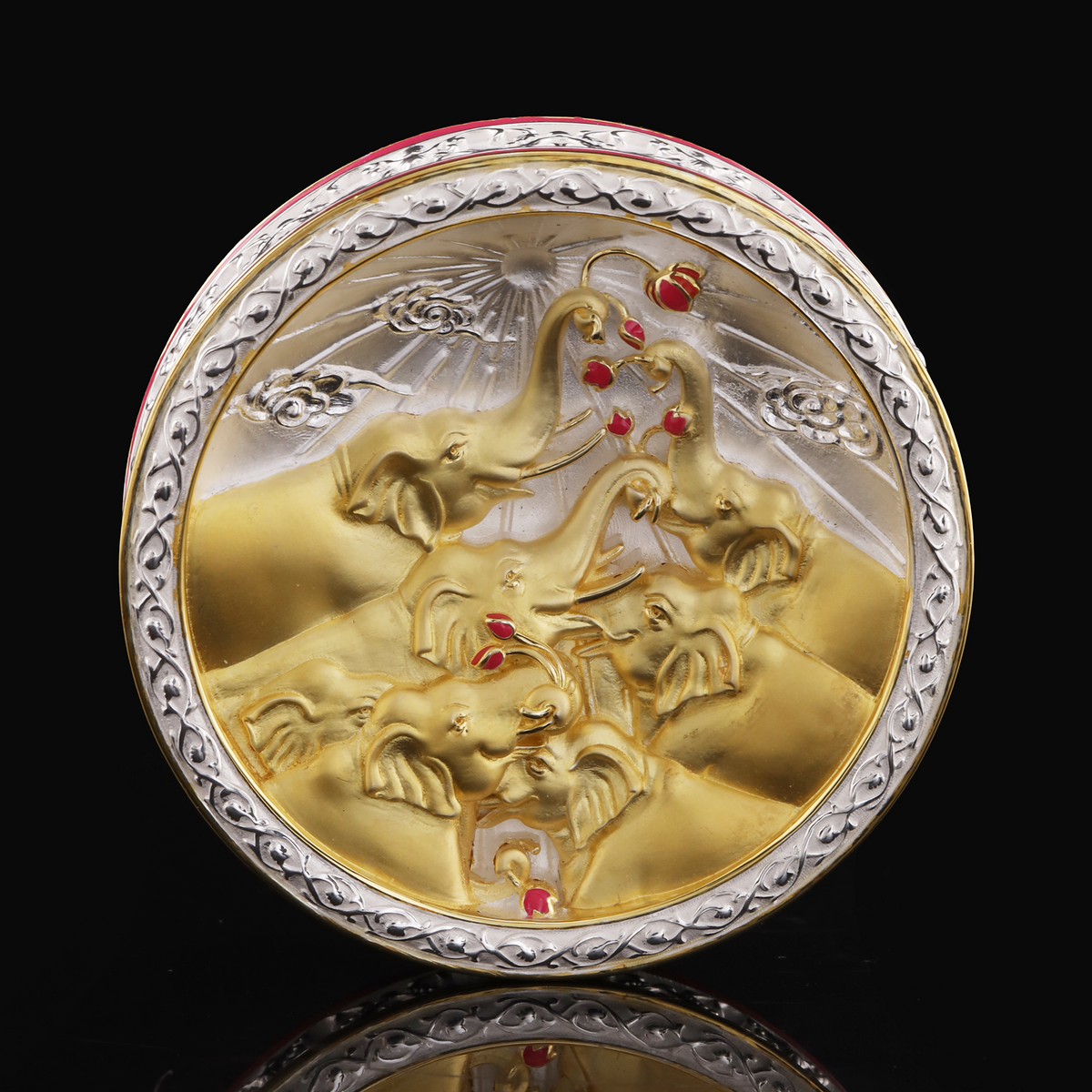 925 Silver Mixed Finish Lotus Elephant Coin
