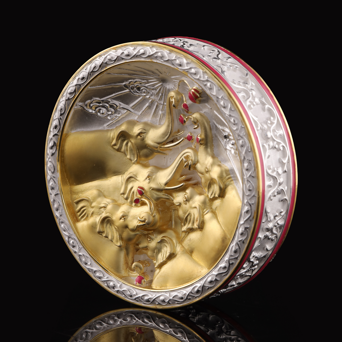 925 Silver Mixed Finish Lotus Elephant Coin