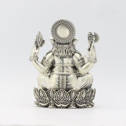 Silver Antique Finish Lotus Base Ganesh