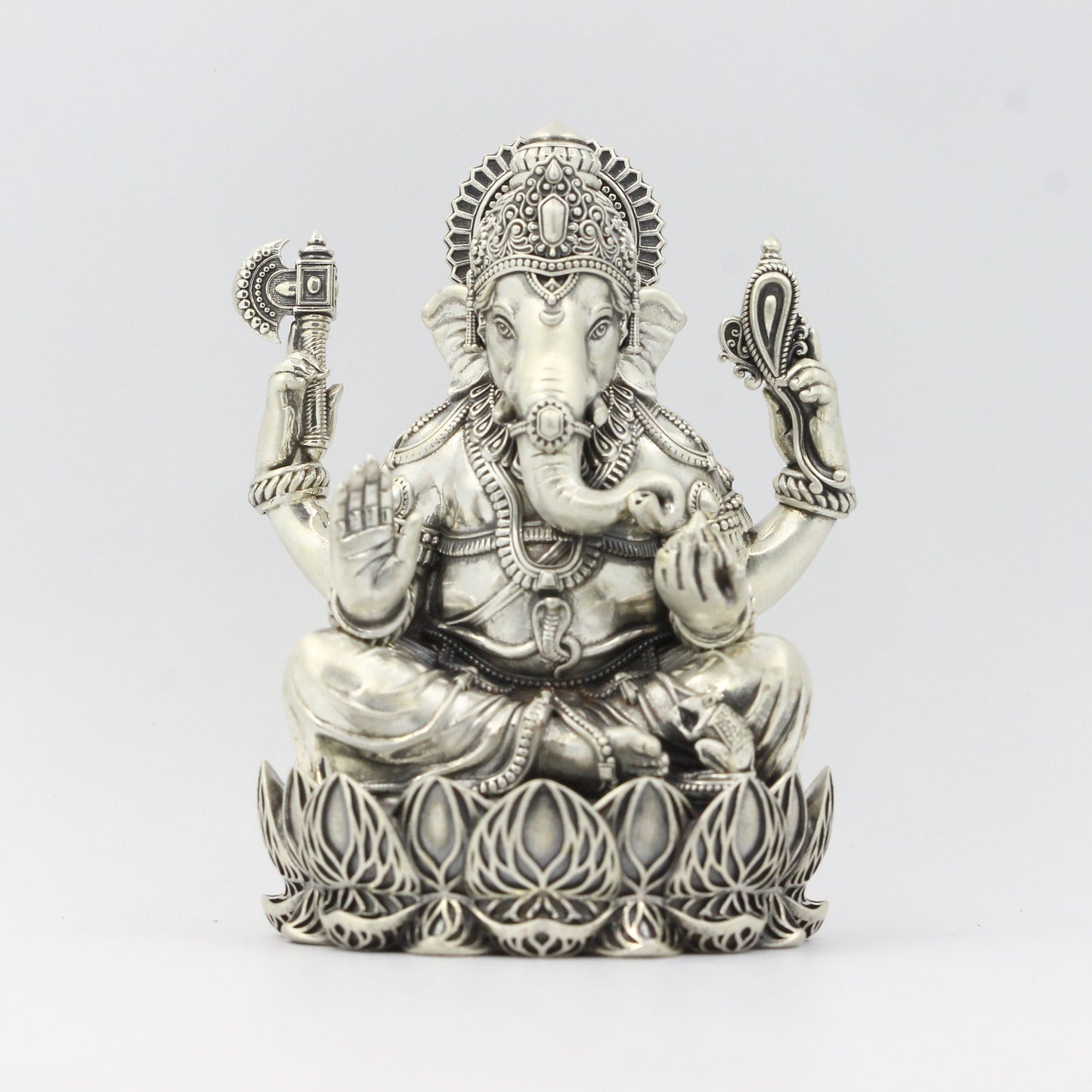 Silver Antique Finish Lotus Base Ganesh