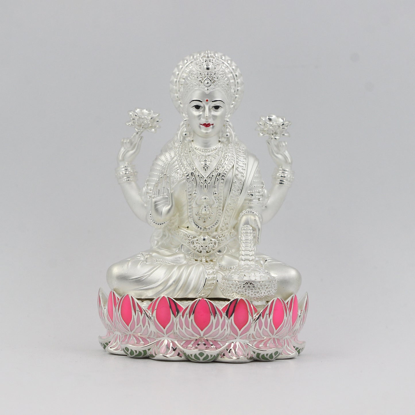 Silver Premium Matte Lotus Base Lakshmi with Enamel