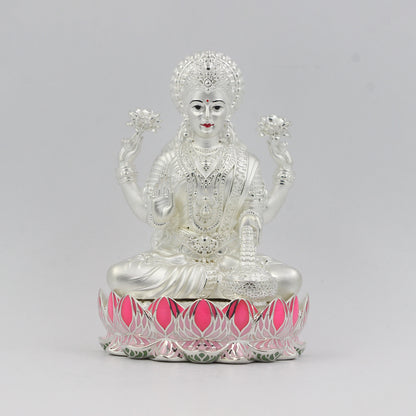 Silver Premium Matte Lotus Base Lakshmi with Enamel