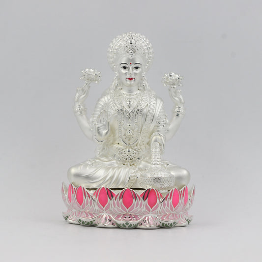 Silver Premium Matte Lotus Base Lakshmi with Enamel