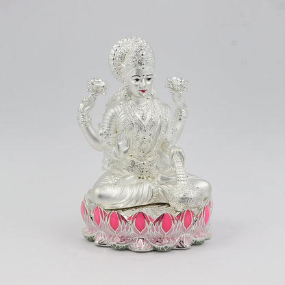 Silver Premium Matte Lotus Base Lakshmi with Enamel