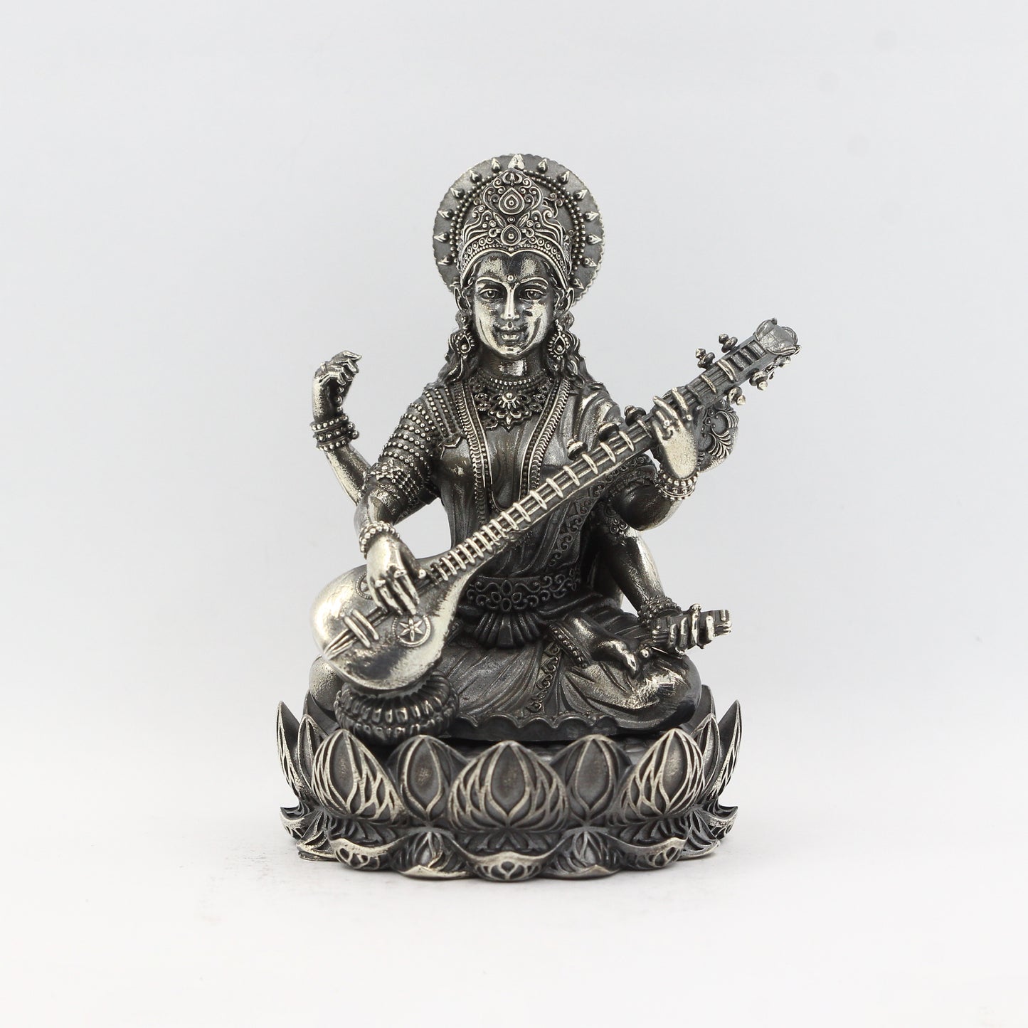 Silver Antique Lotus Base Saraswati