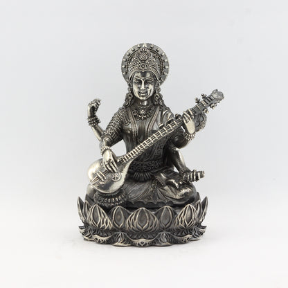 Silver Antique Lotus Base Saraswati