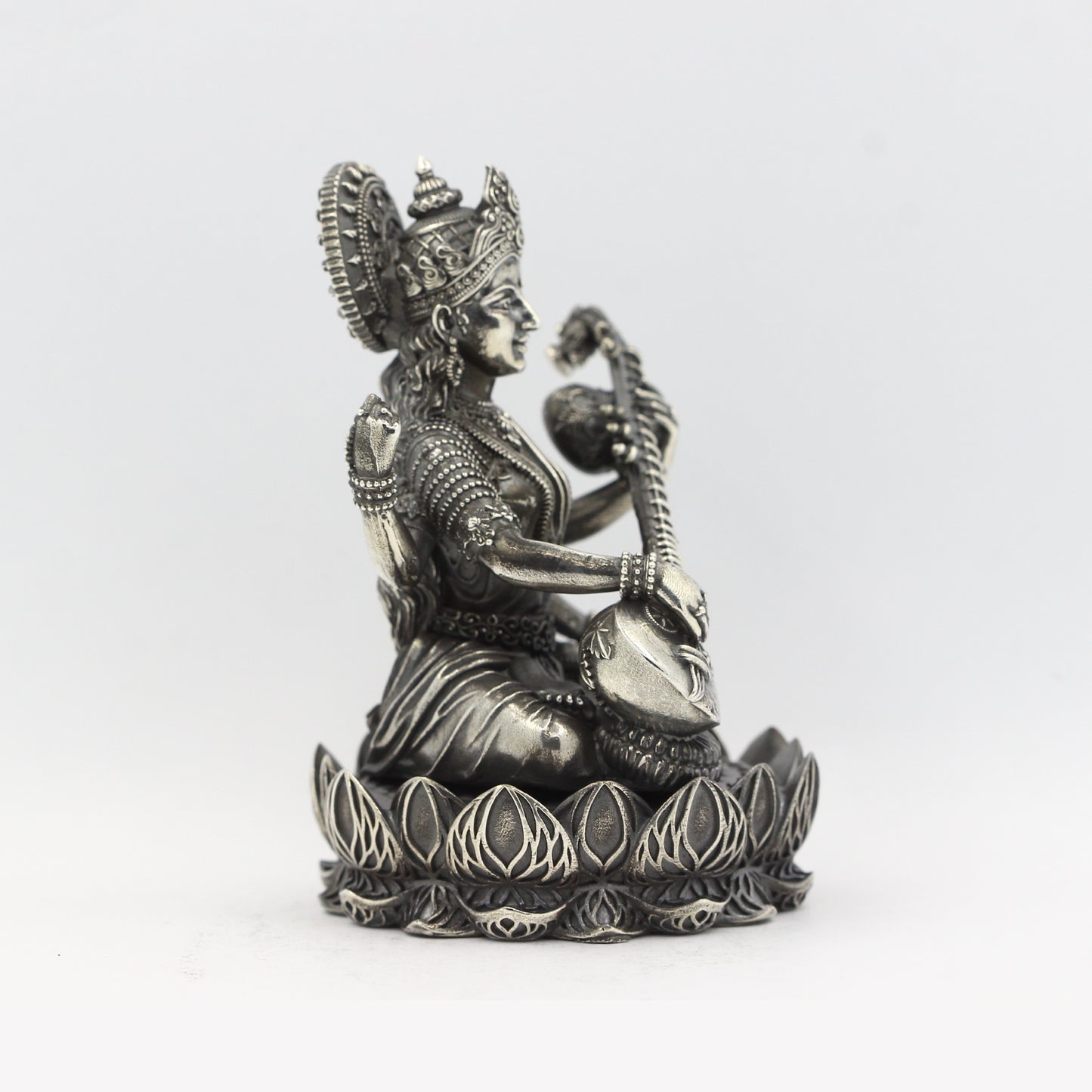 Silver Antique Lotus Base Saraswati