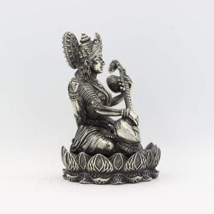 Silver Antique Lotus Base Saraswati