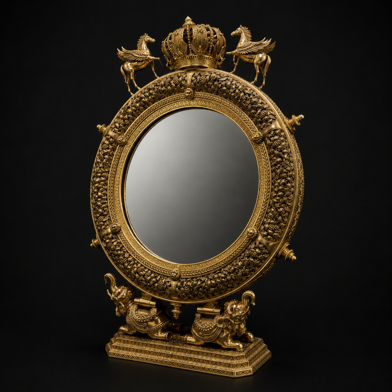 Brass Antique Finish Floral Mirror