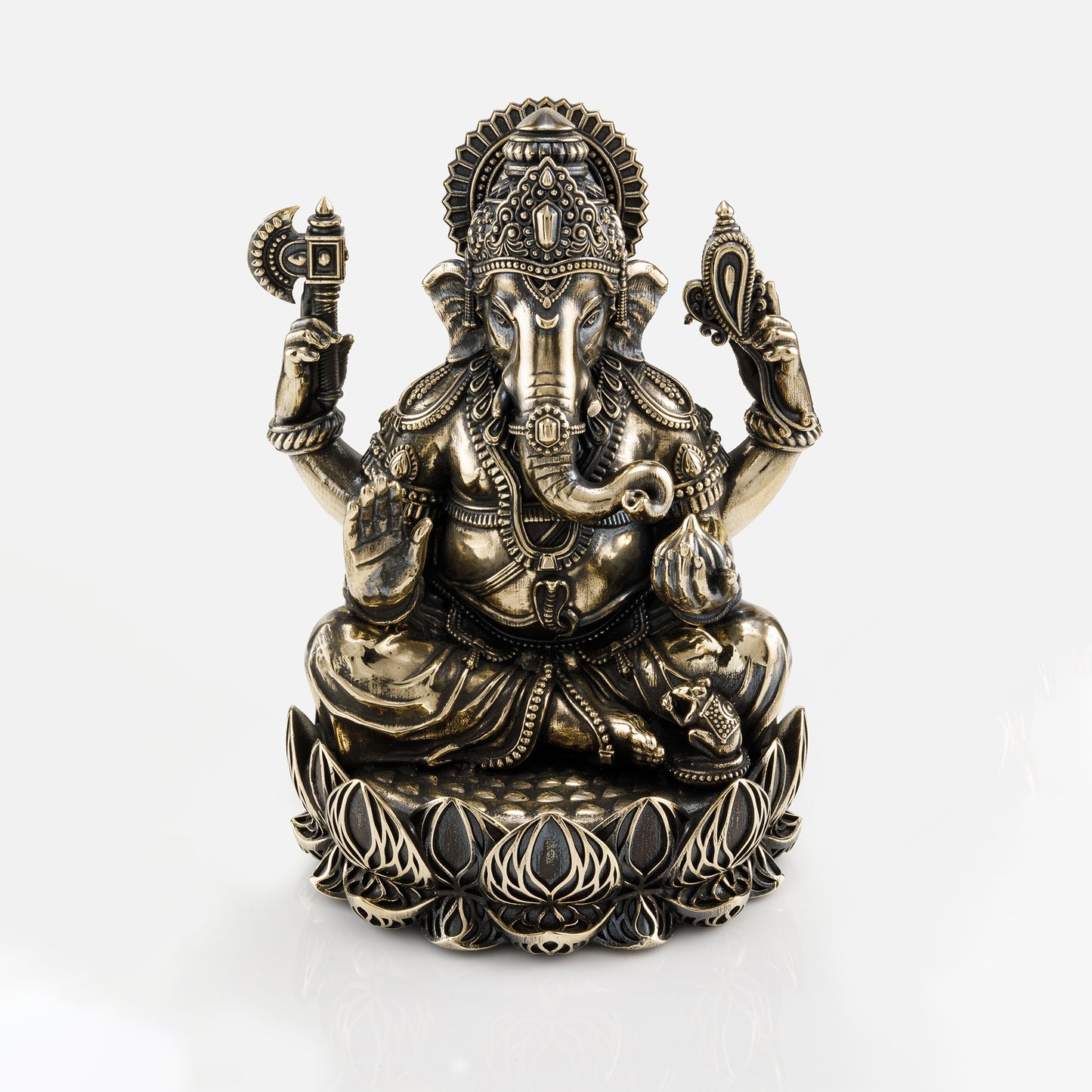 Brass Antique Finish Lotus Base Ganesh