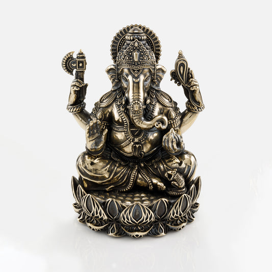 Brass Antique Finish Lotus Base Ganesh