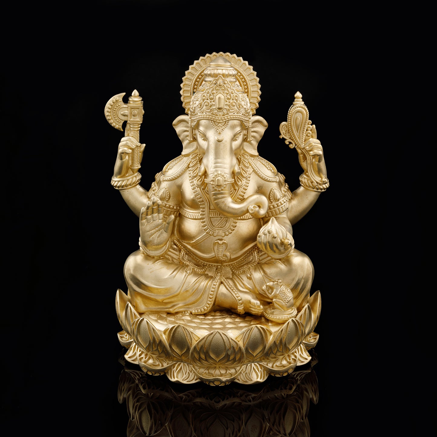 Brass Matte with Brown Rhodium Lotus Base Ganesh