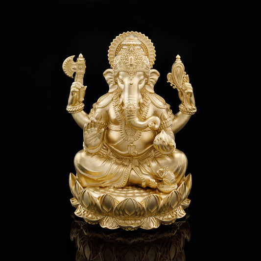 Brass Matte with Brown Rhodium Lotus Base Ganesh