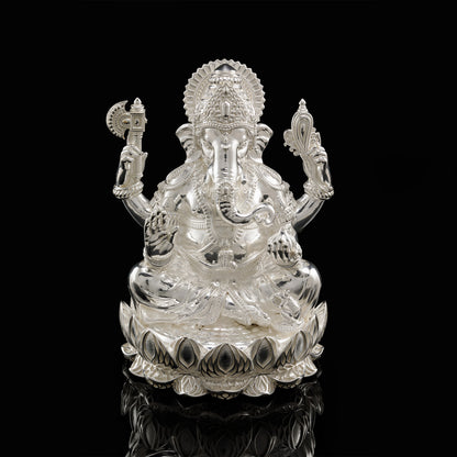 Brass Polished White Rhodium Lotus Base Ganesh