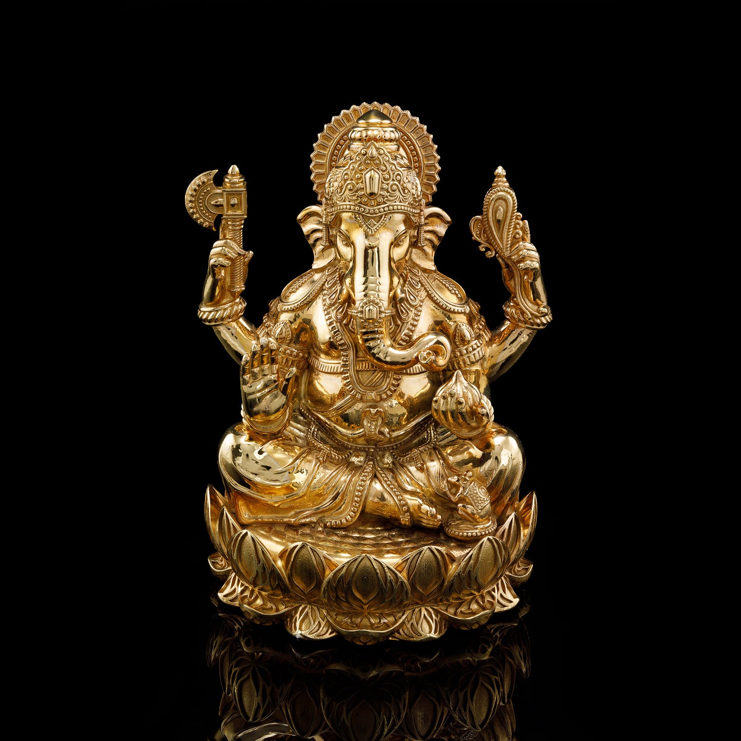 Brass High Polished Lotus Base Ganesh