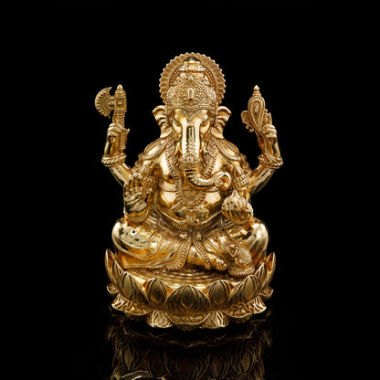 Brass High Polished Lotus Base Ganesh