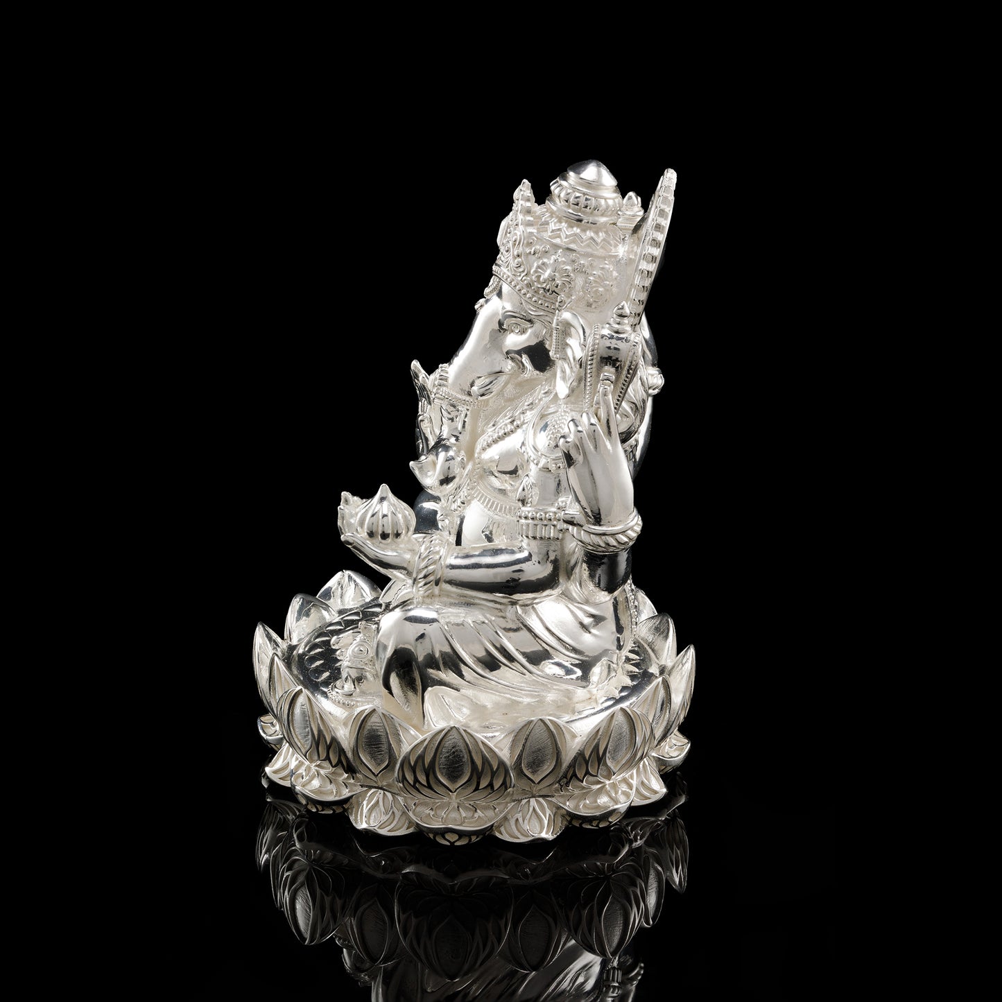 Brass Polished White Rhodium Lotus Base Ganesh