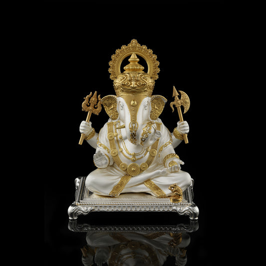 Silver Mixed Finish Dagdusheth Ganpati with Gold Plating