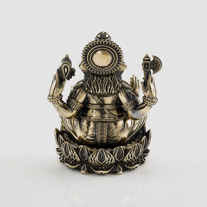 Brass Antique Finish Lotus Base Ganesh