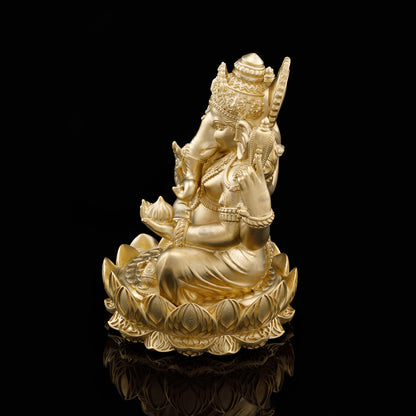 Brass Matte with Brown Rhodium Lotus Base Ganesh