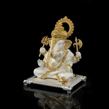 Silver Mixed Finish Dagdusheth Ganpati with Gold Plating