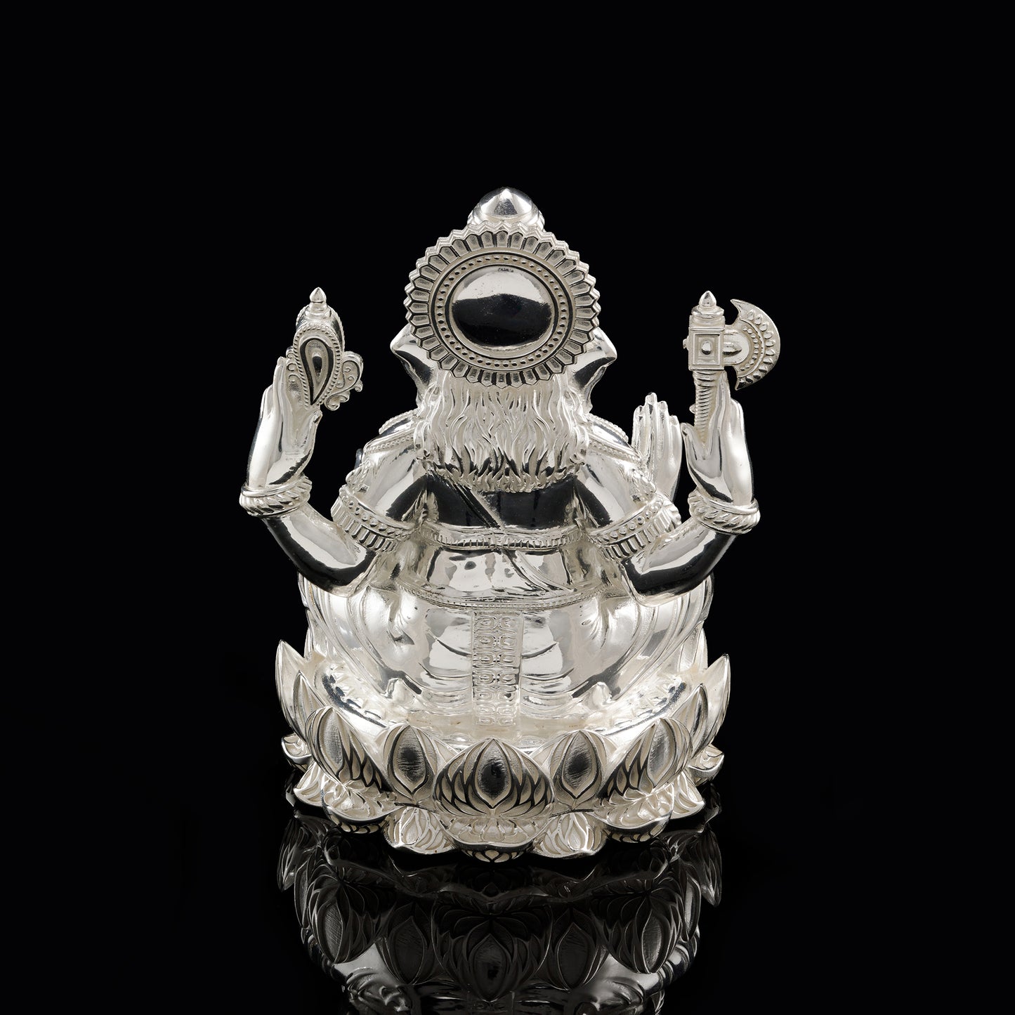 Brass Polished White Rhodium Lotus Base Ganesh