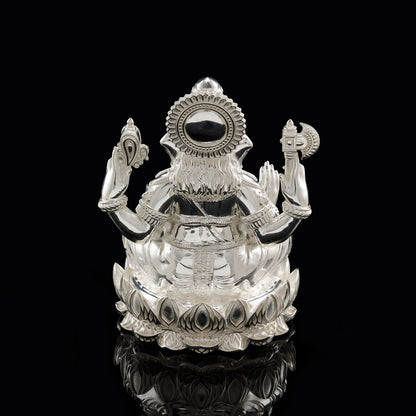 Brass Polished White Rhodium Lotus Base Ganesh